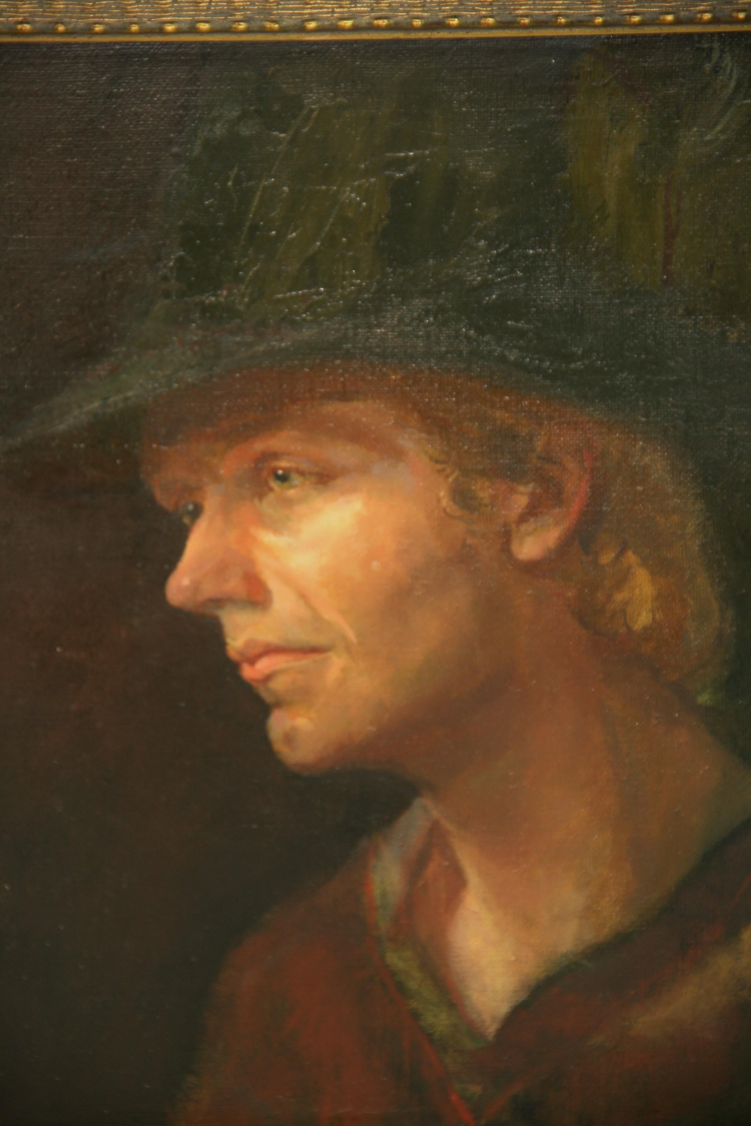 Peinture à l'huile figurative américaine « The Art Student », 1977 - Marron Figurative Painting par Unknown