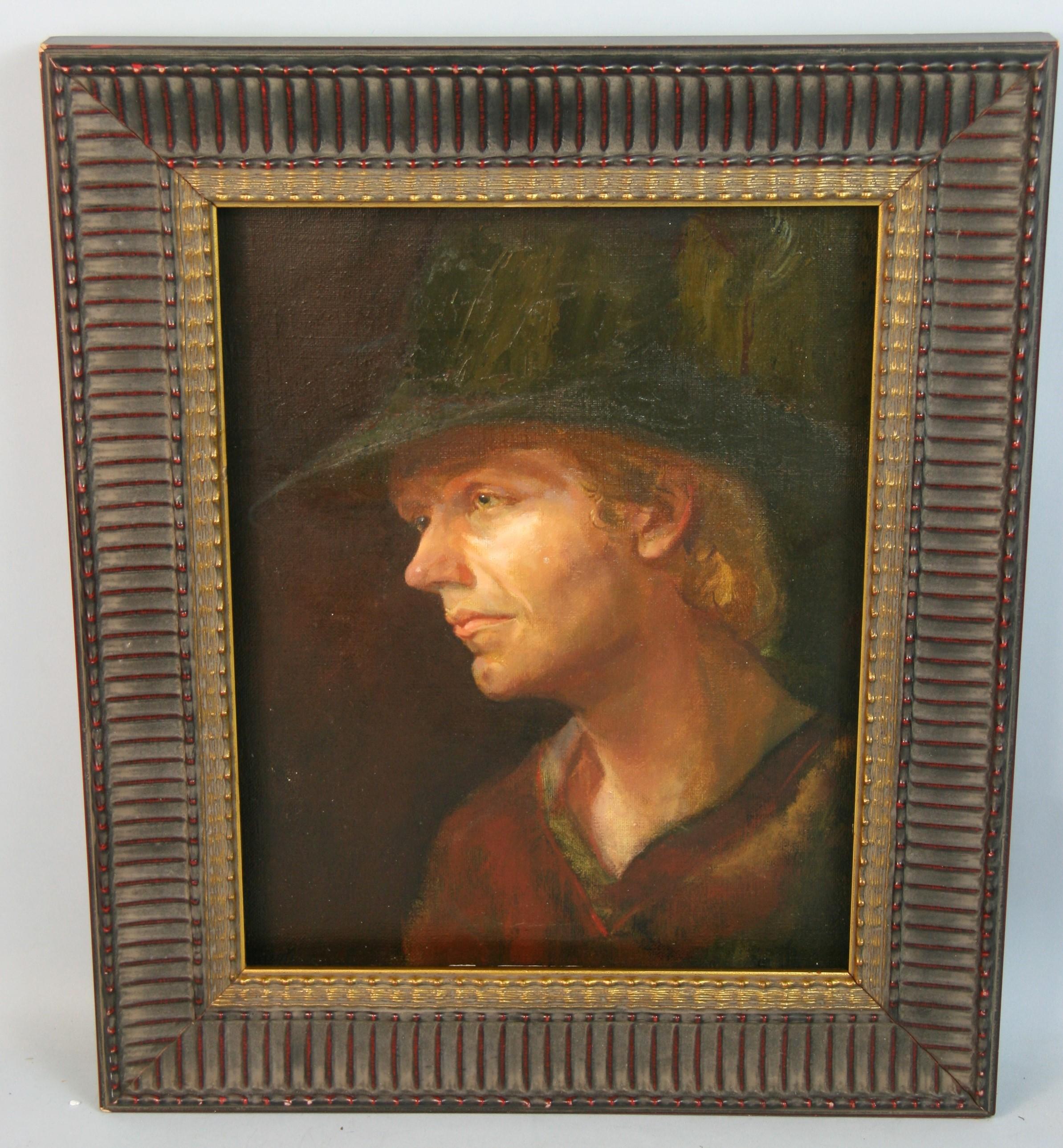Figurative Painting Unknown - Peinture à l'huile figurative américaine « The Art Student », 1977