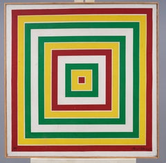 Vintage American Geometric Abstract Gerahmtes Original Ölgemälde