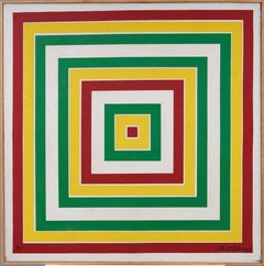 Vintage American Geometric Abstract Framed Original Oil Painting