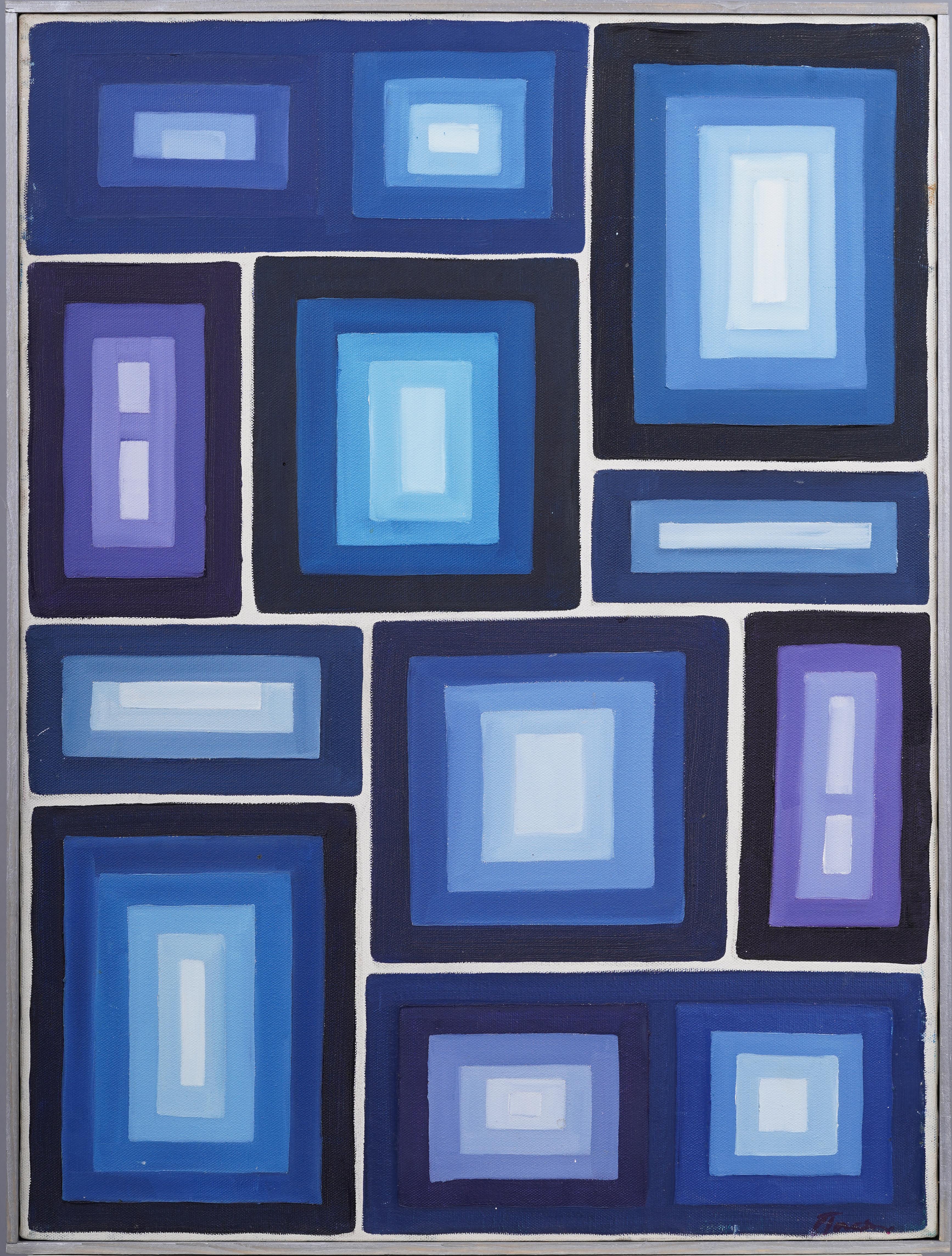 Vintage American Geometric Abstract Framed Original Oil Painting