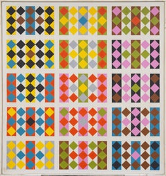 Vintage American Geometric Abstract Framed Original Signed Large Oil Painting