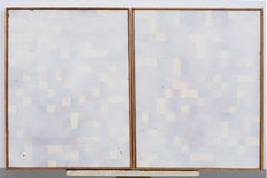 Vintage American Geometric Color Field Abstract Diptych Framed Oil Painting