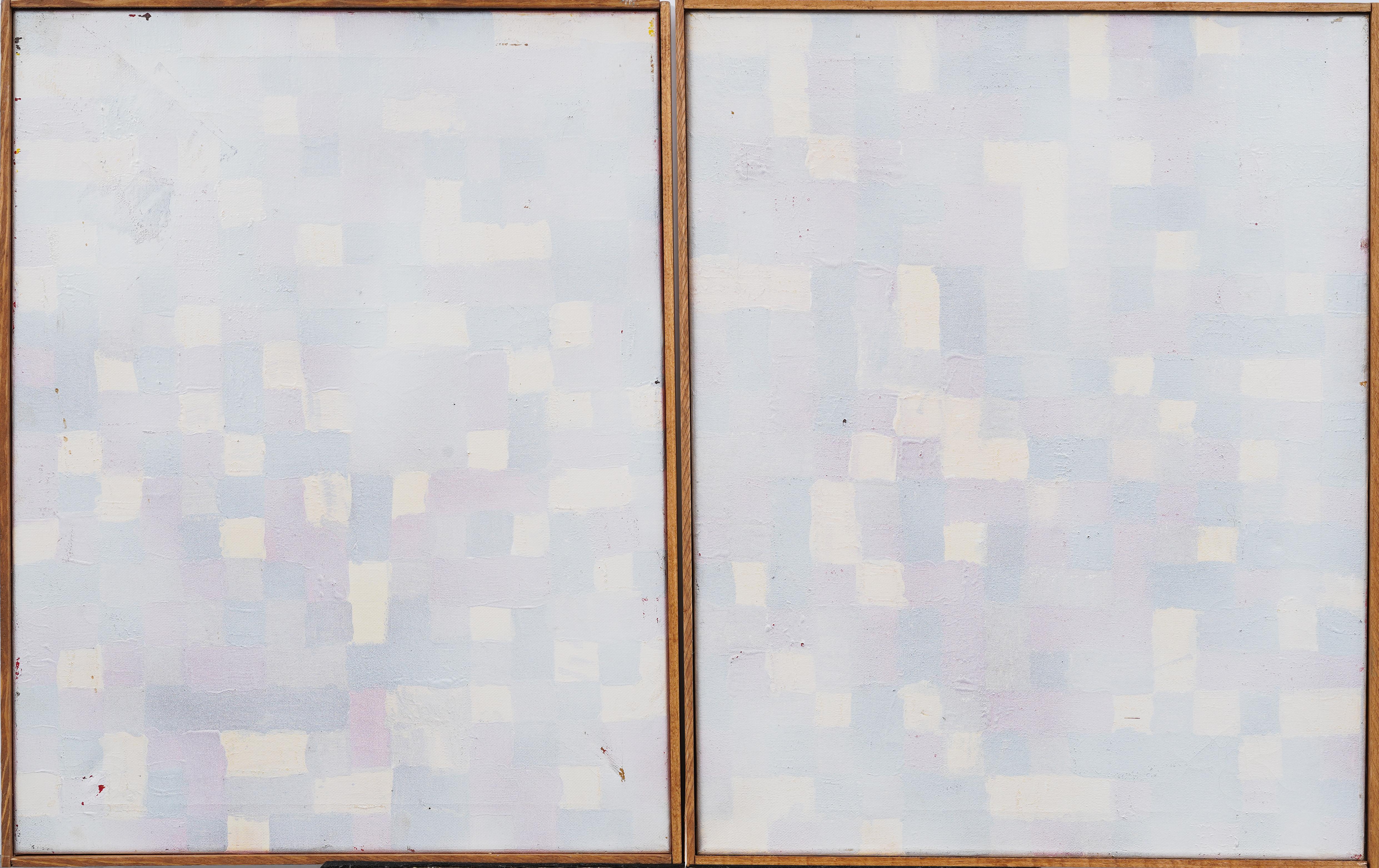 Vintage American Geometric Color Field Abstract Diptych Encadré Peinture à l
huile