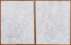 Díptico Abstracto Americano Vintage Geométrico Campo de Color Pintura al Óleo Enmarcada