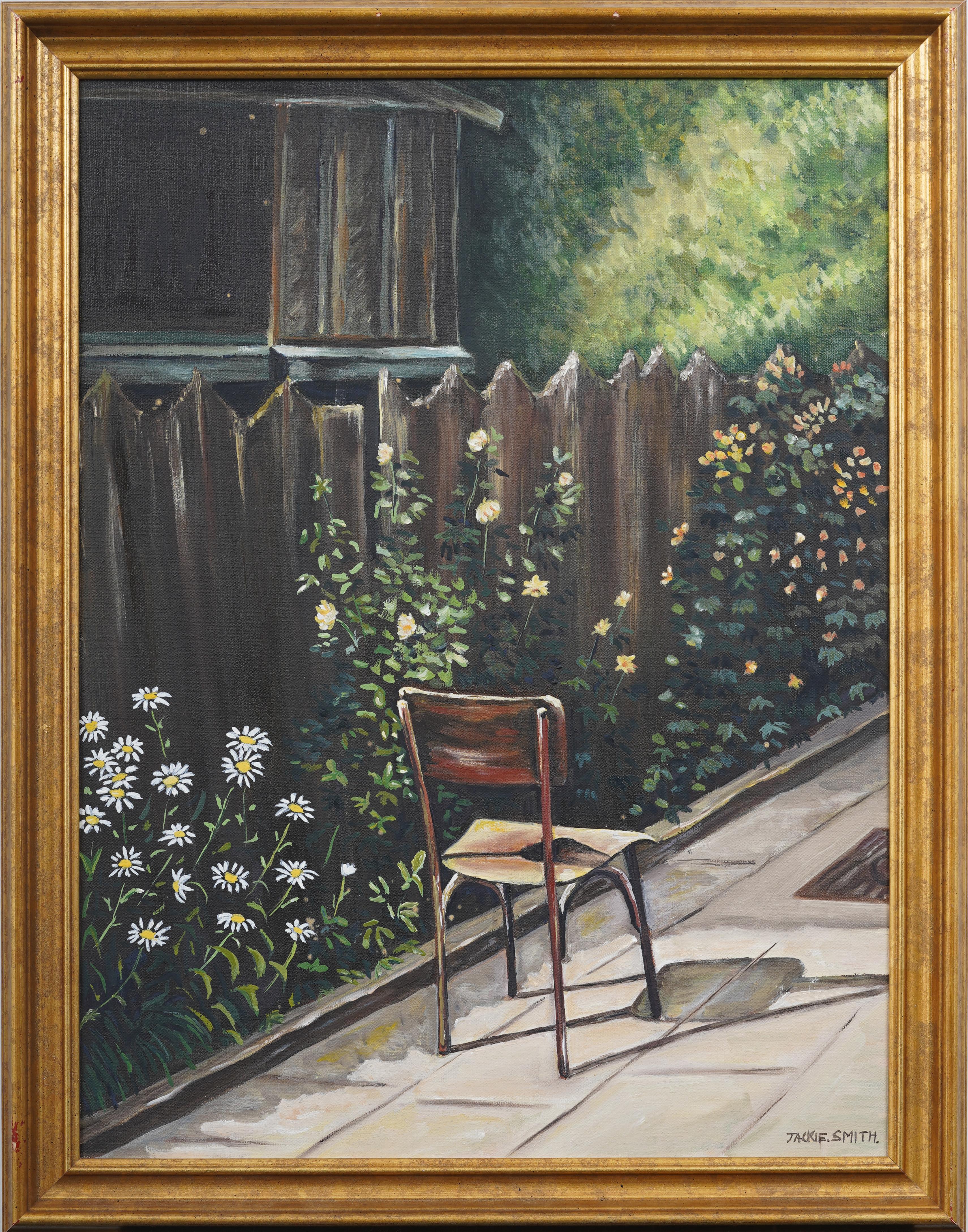 Vintage Impressionniste Américain Jardin Fleuri Paysage Mural Peinture à l'huile - Painting de Unknown