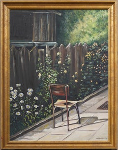 Vintage American Impressionist Backyard Flower Wall Landscape Oil Painting (pittura a olio)