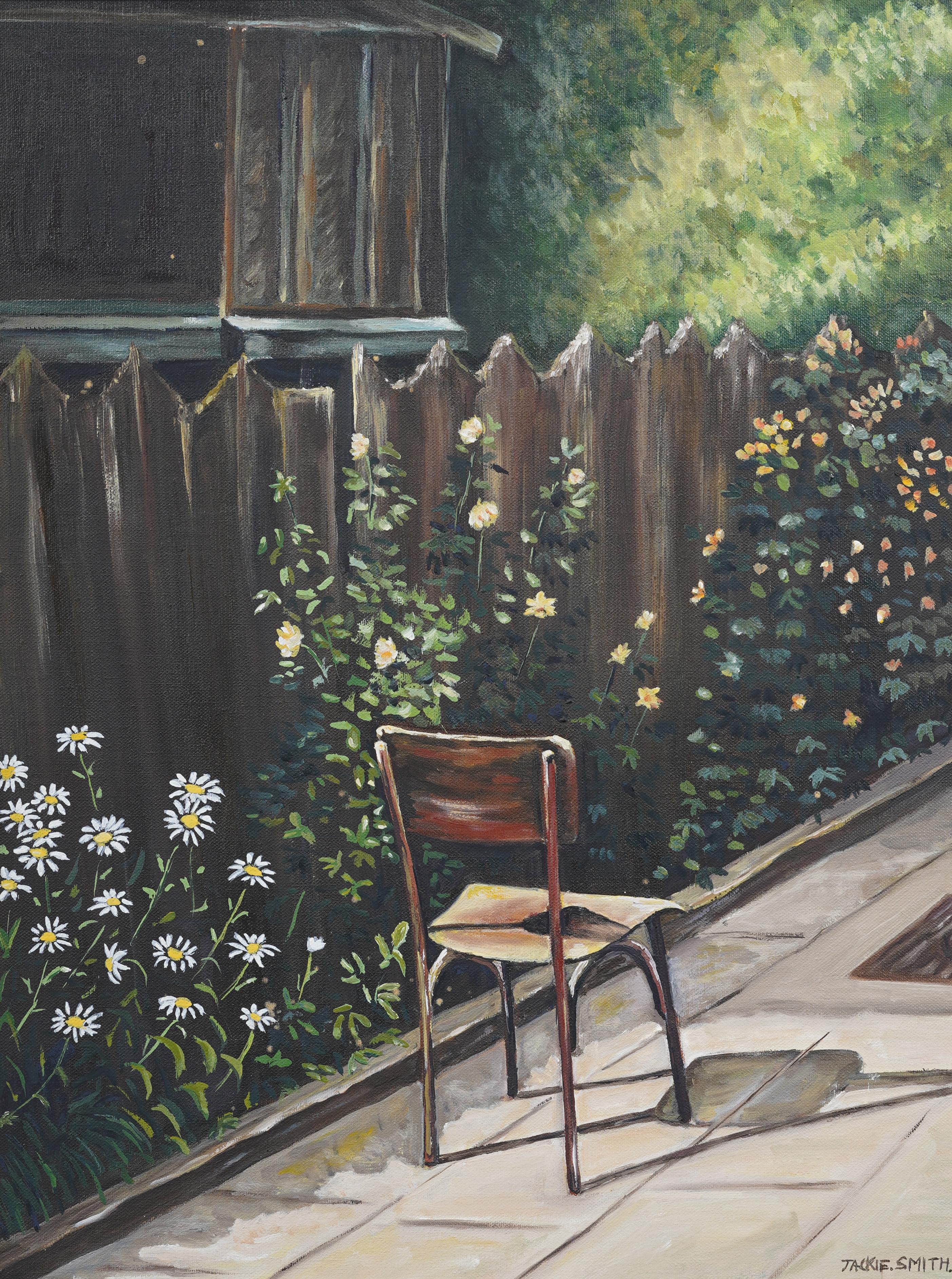 Vintage Impressionniste Américain Jardin Fleuri Paysage Mural Peinture à l'huile - Impressionnisme Painting par Unknown