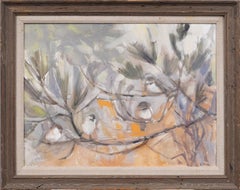 Vintage American Impressionist Birds in Nature Framed Landscape Oil Painting