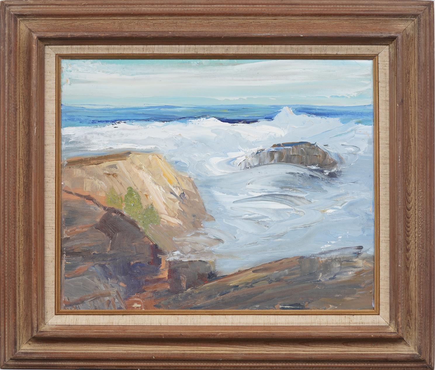 Vintage American Impressionist Crashing Surf Framed Seascape Oil Painting