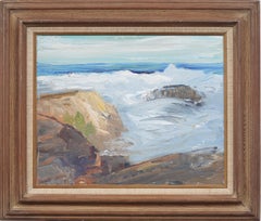Vintage American Impressionist Crashing Surf Framed Seascape Oil Painting