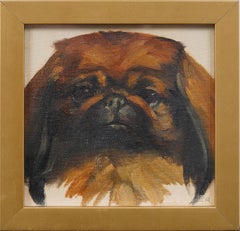 Vintage American Impressionist Dog Portrait Framed Original Oil Painting