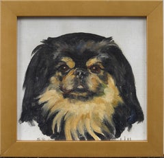 Vintage American Impressionist Dog Portrait Framed Original Oil Painting