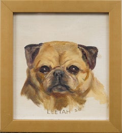 Vintage American Impressionist Dog Portrait Framed Original Oil Painting