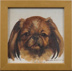 Vintage American Impressionist Dog Portrait Framed Original Oil Painting