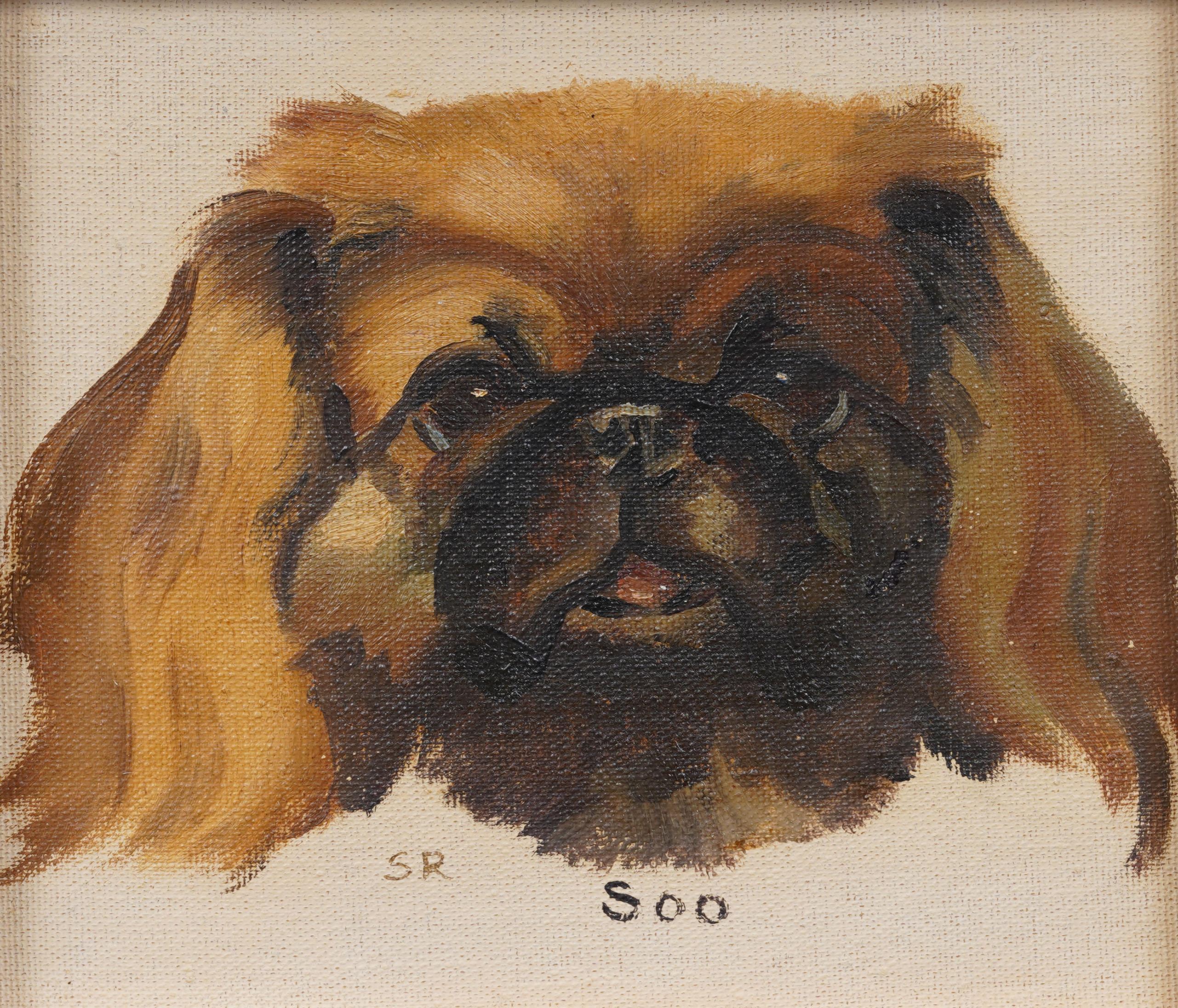 Ritratto di cane impressionista americano d'epoca, dipinto a olio originale incorniciato - Painting Impressionismo di Unknown