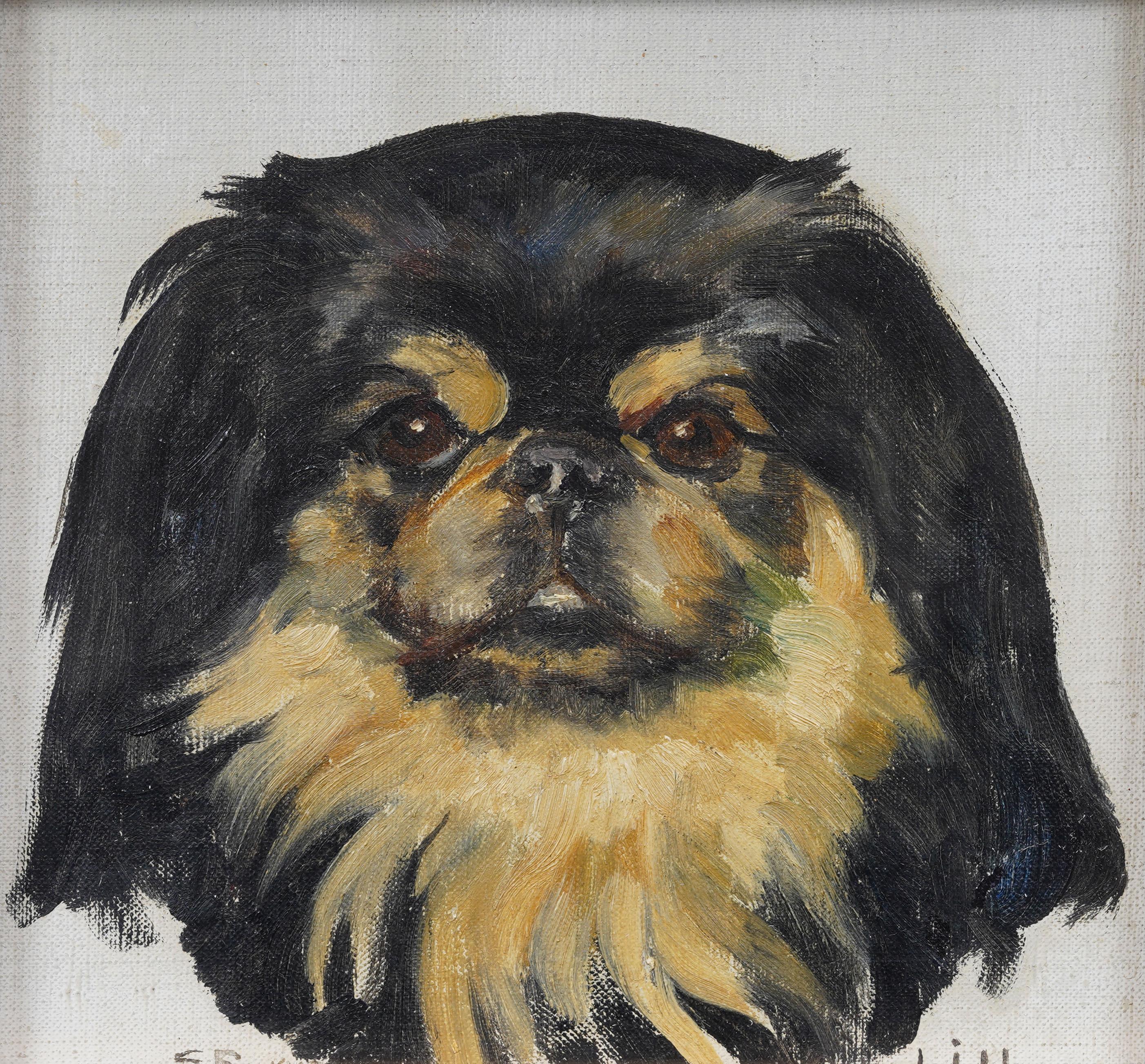 Ritratto di cane impressionista americano d'epoca, dipinto a olio originale incorniciato - Painting Impressionismo di Unknown