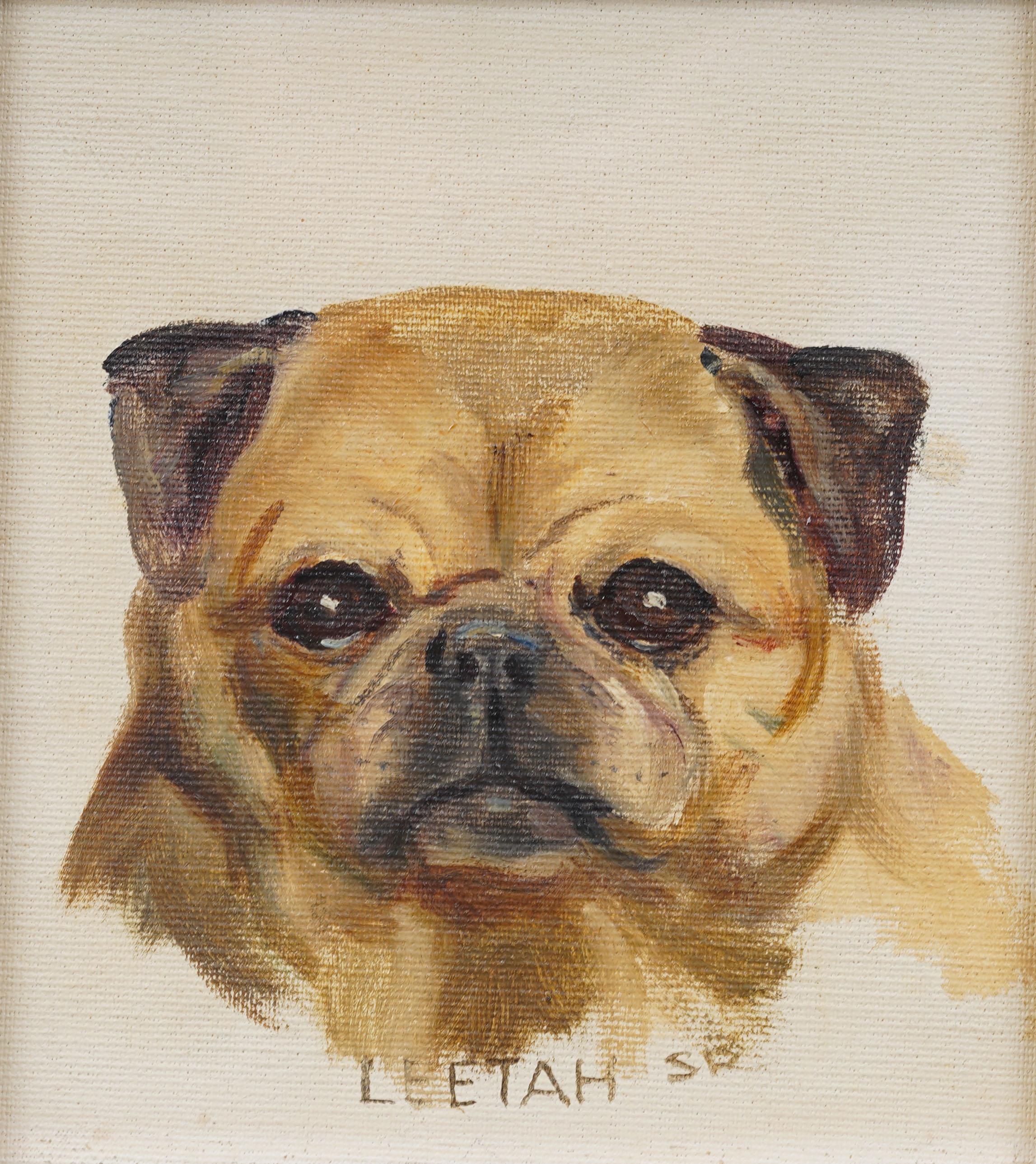 Ritratto di cane impressionista americano d'epoca, dipinto a olio originale incorniciato - Painting Impressionismo di Unknown