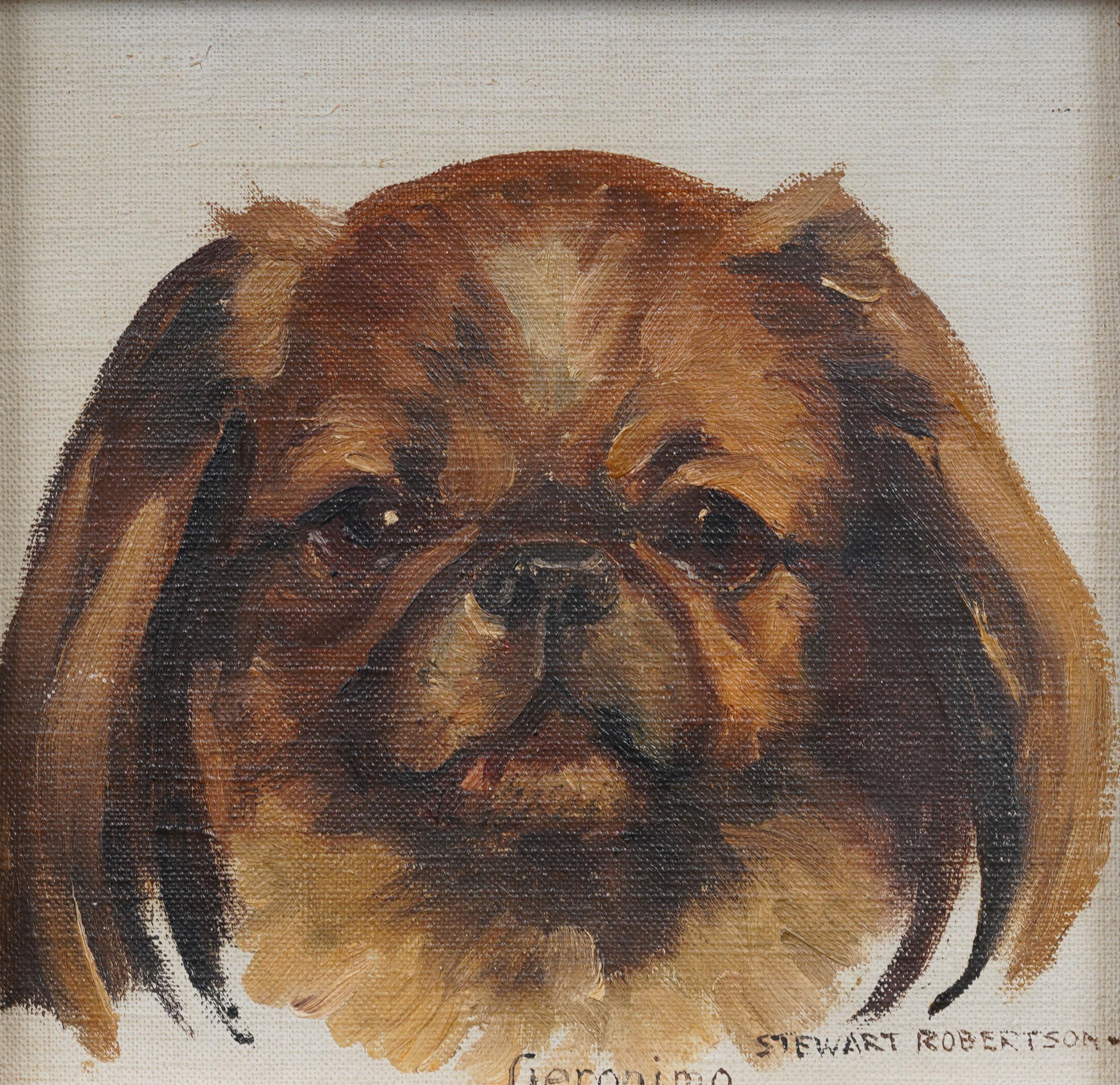 Ritratto di cane impressionista americano d'epoca, dipinto a olio originale incorniciato - Painting Impressionismo di Unknown