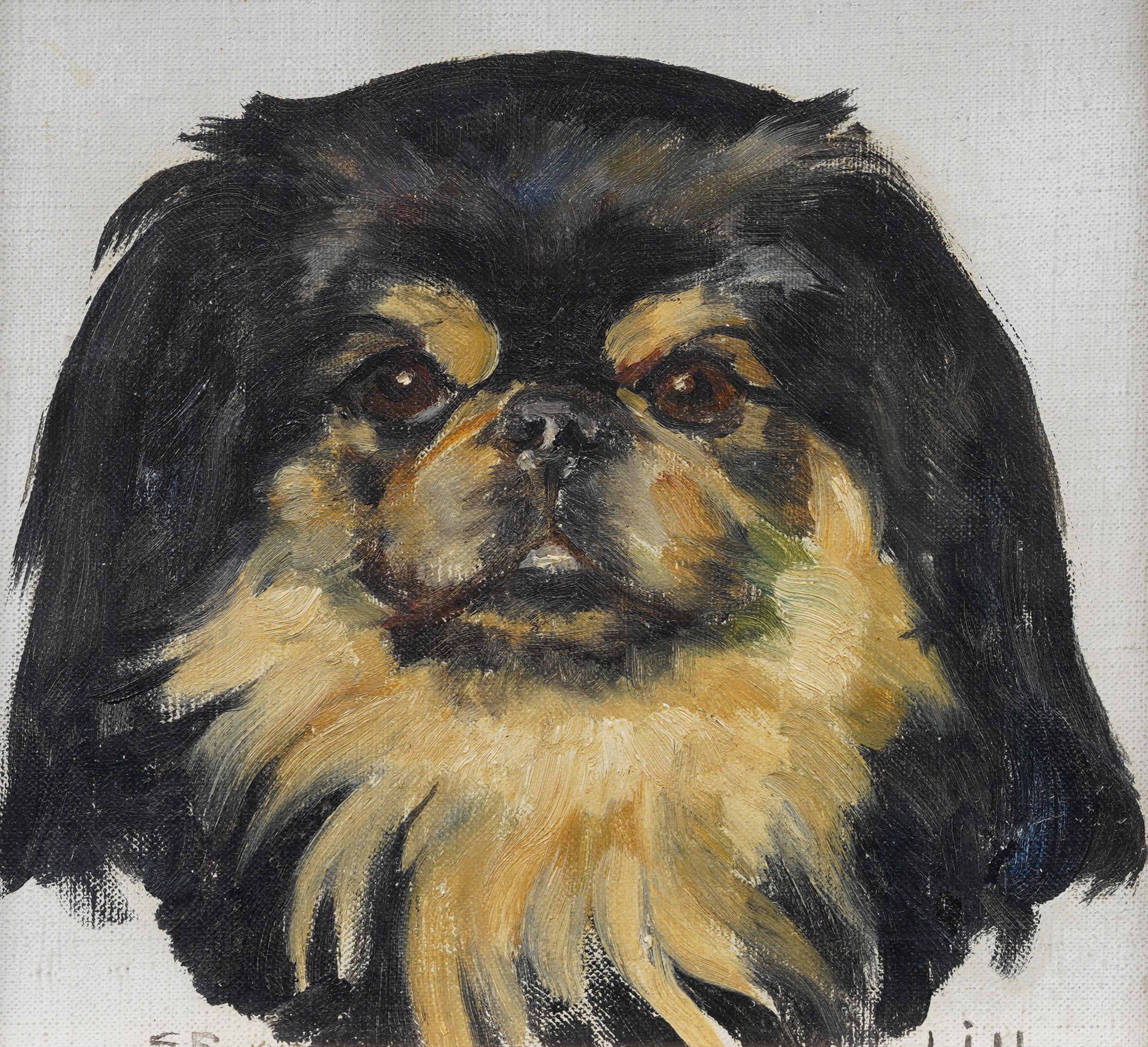 Ritratto di cane impressionista americano d'epoca, dipinto a olio originale incorniciato - Animal Painting Marrone di Unknown