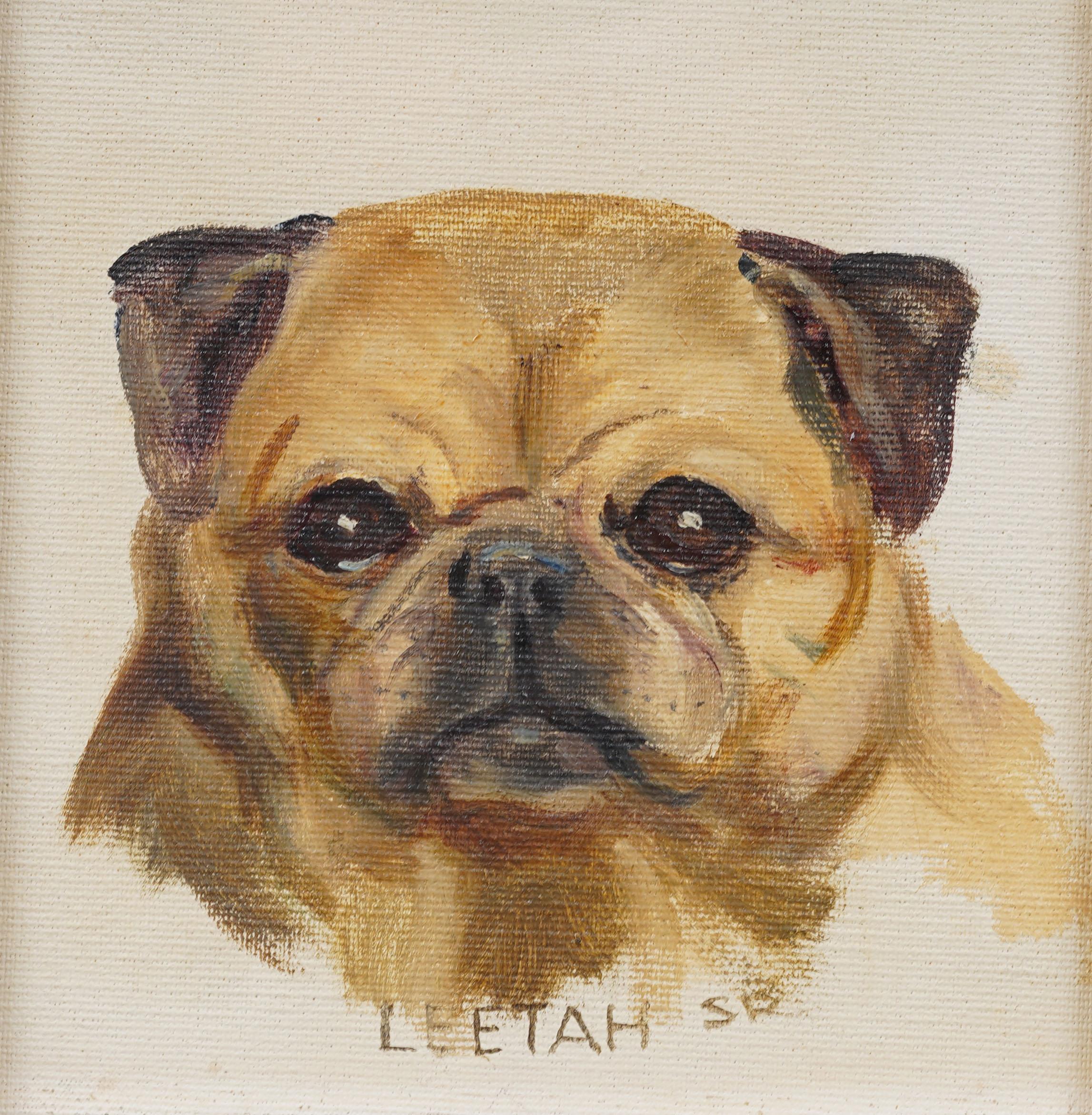 Ritratto di cane impressionista americano d'epoca, dipinto a olio originale incorniciato - Animal Painting Marrone di Unknown