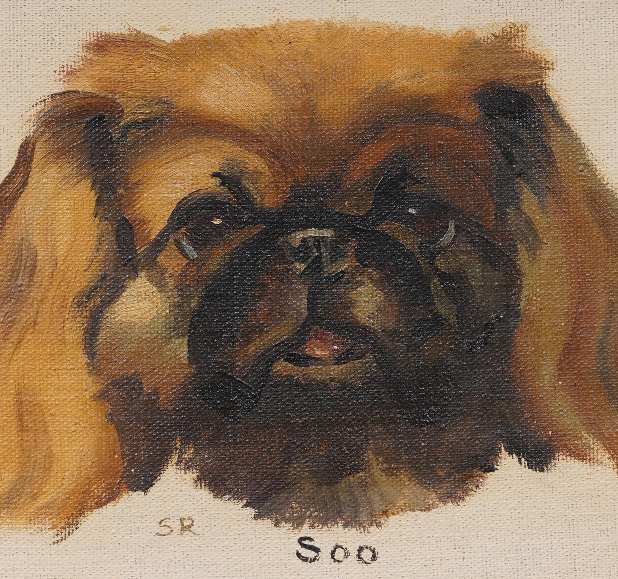 Ritratto di cane impressionista americano d'epoca, dipinto a olio originale incorniciato in vendita 1