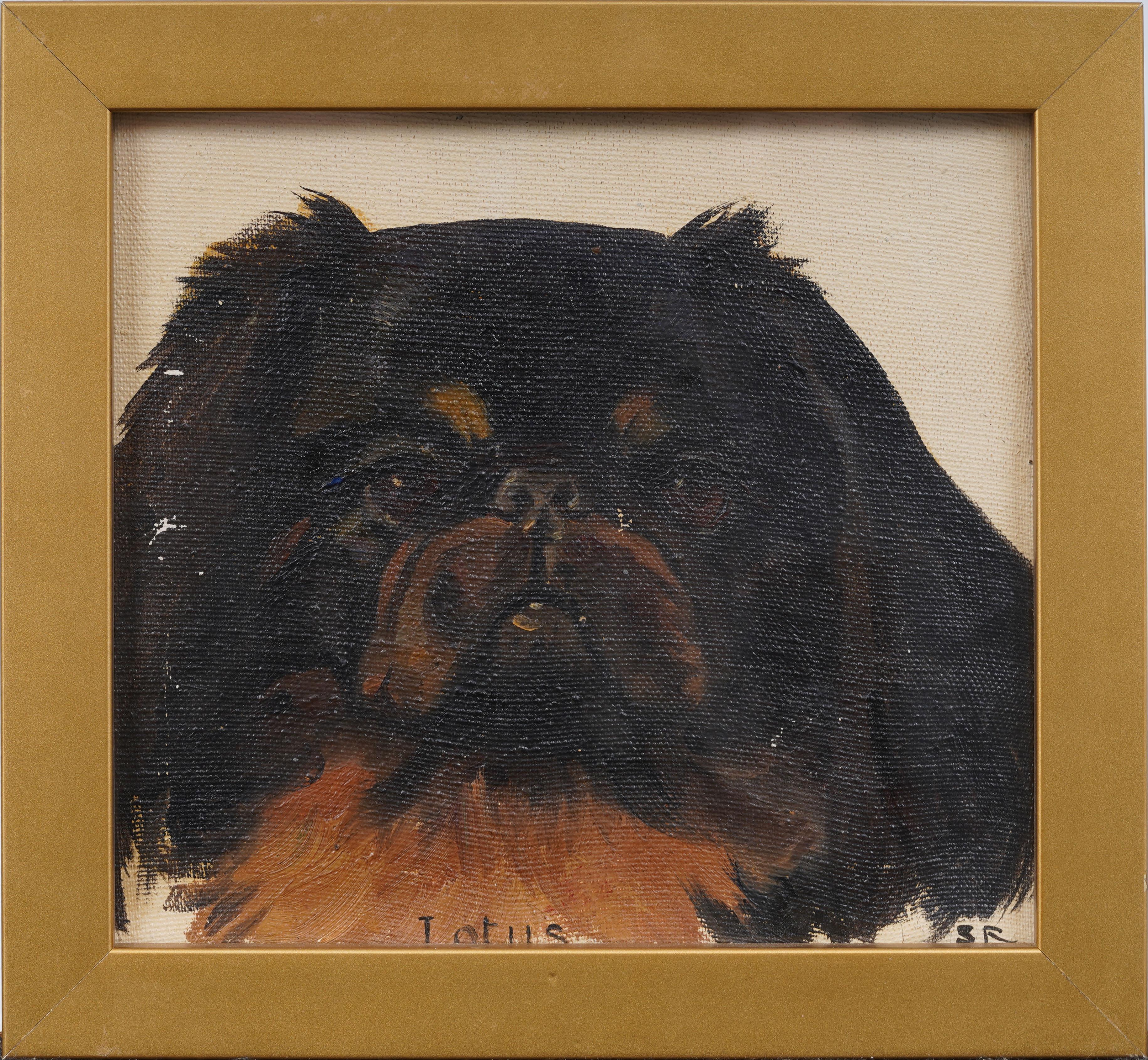 Vintage American Impressionist Dog Portrait Encadré Original Oil Painting