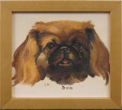 Vintage American Impressionist Dog Portrait Framed Original Oil Painting