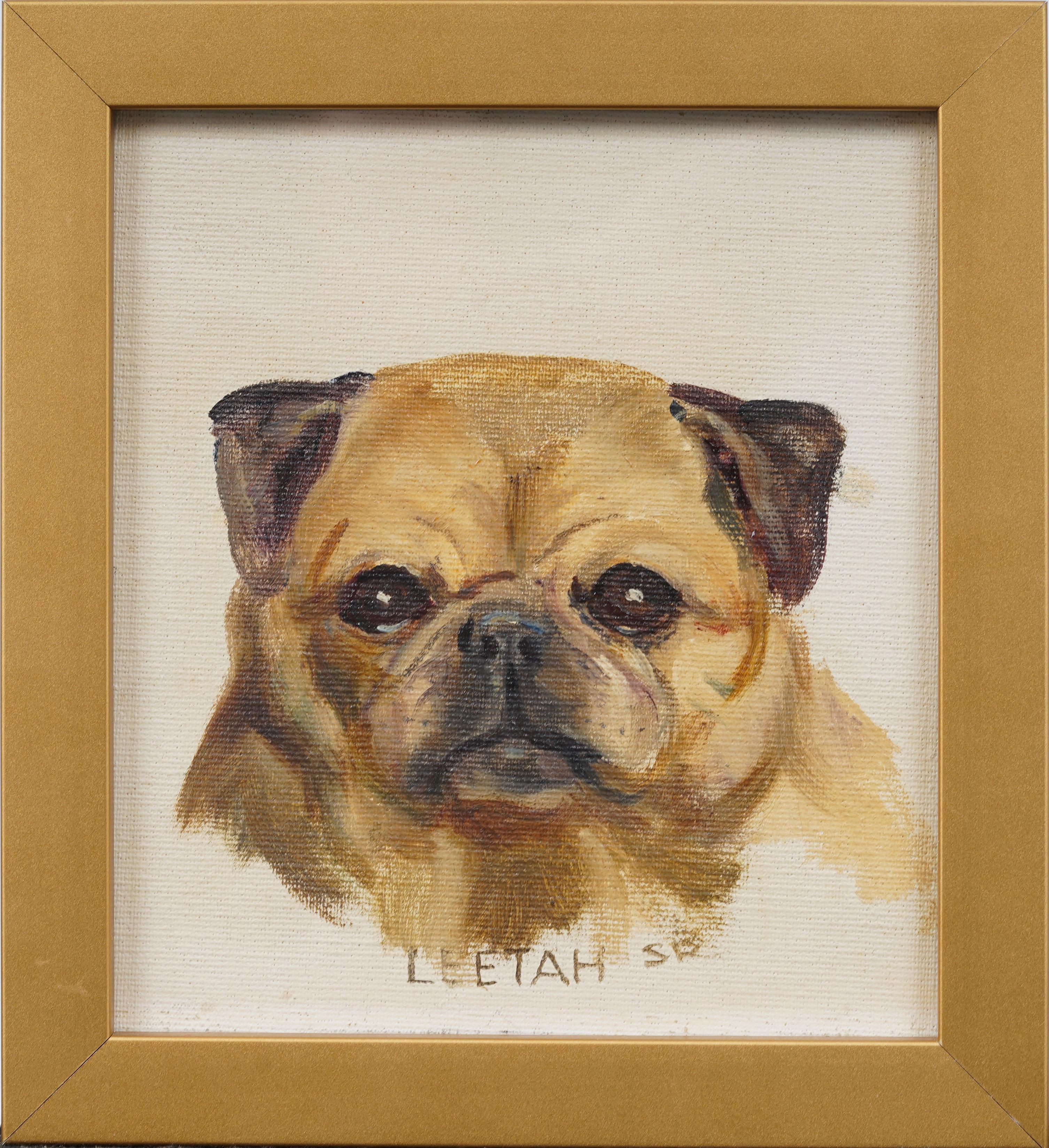 Ritratto di cane impressionista americano d
epoca, dipinto a olio originale incorniciato