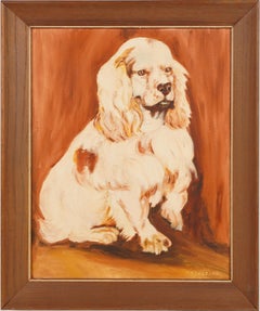 Vintage American Impressionist Dog Portrait Original Framed Oil Painting