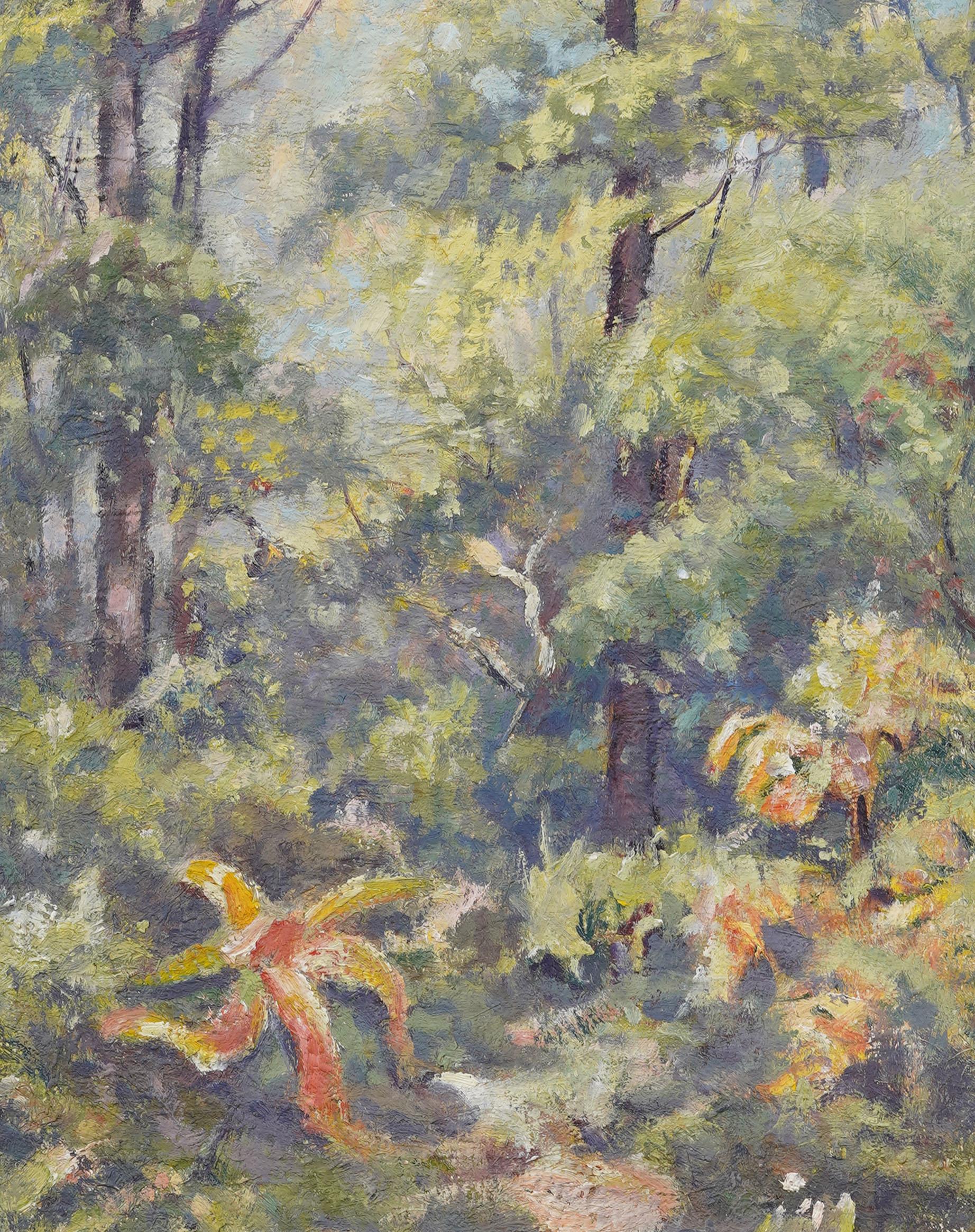 Vintage American School impressionistische Landschaft Ölgemälde.  Öl auf Karton.  Gerahmt.  Ausgezeichneter hängefertiger Zustand.  