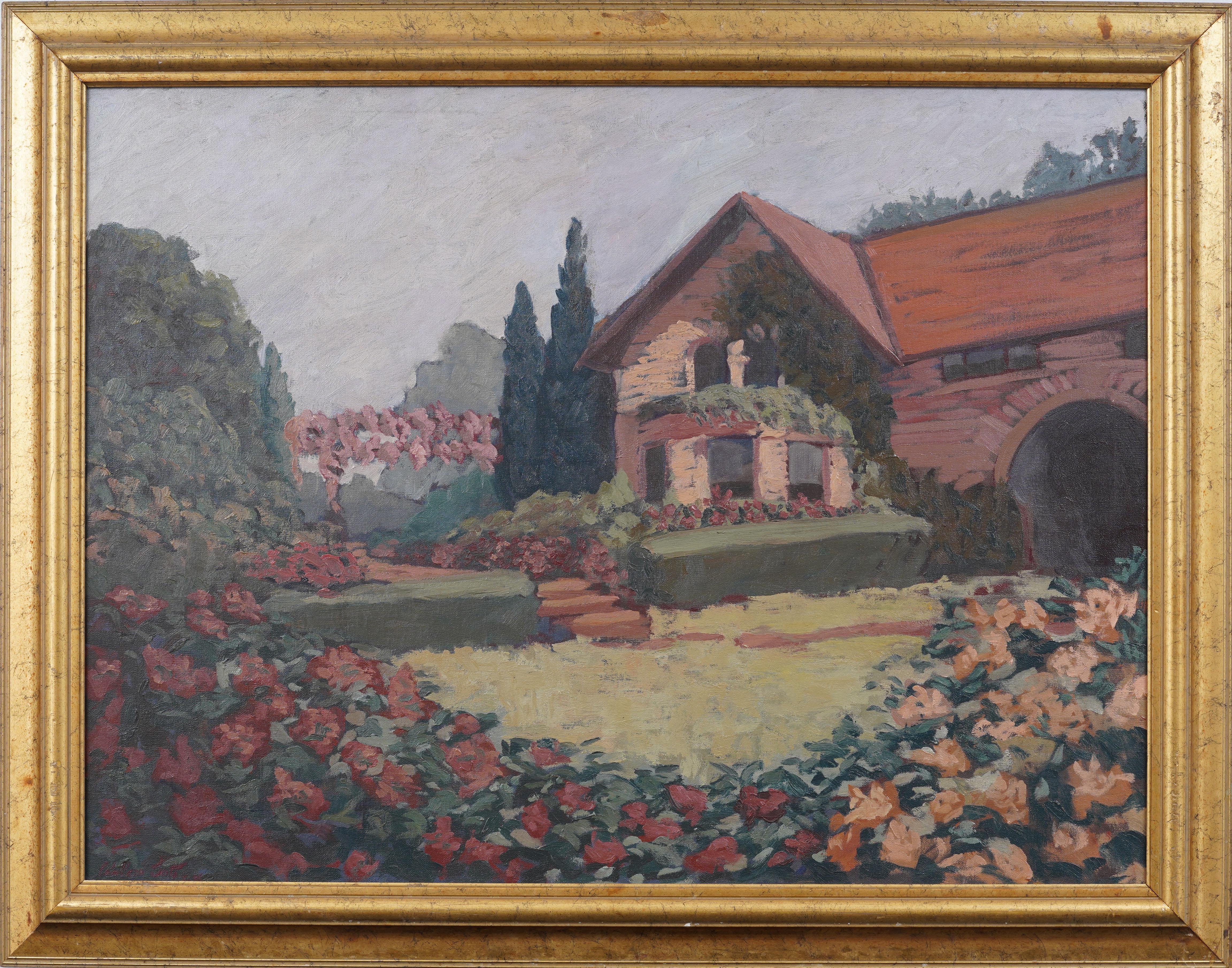 Vintage American Impressionist Landschaft signiert Giltwood gerahmte Ölgemälde – Painting von Unknown