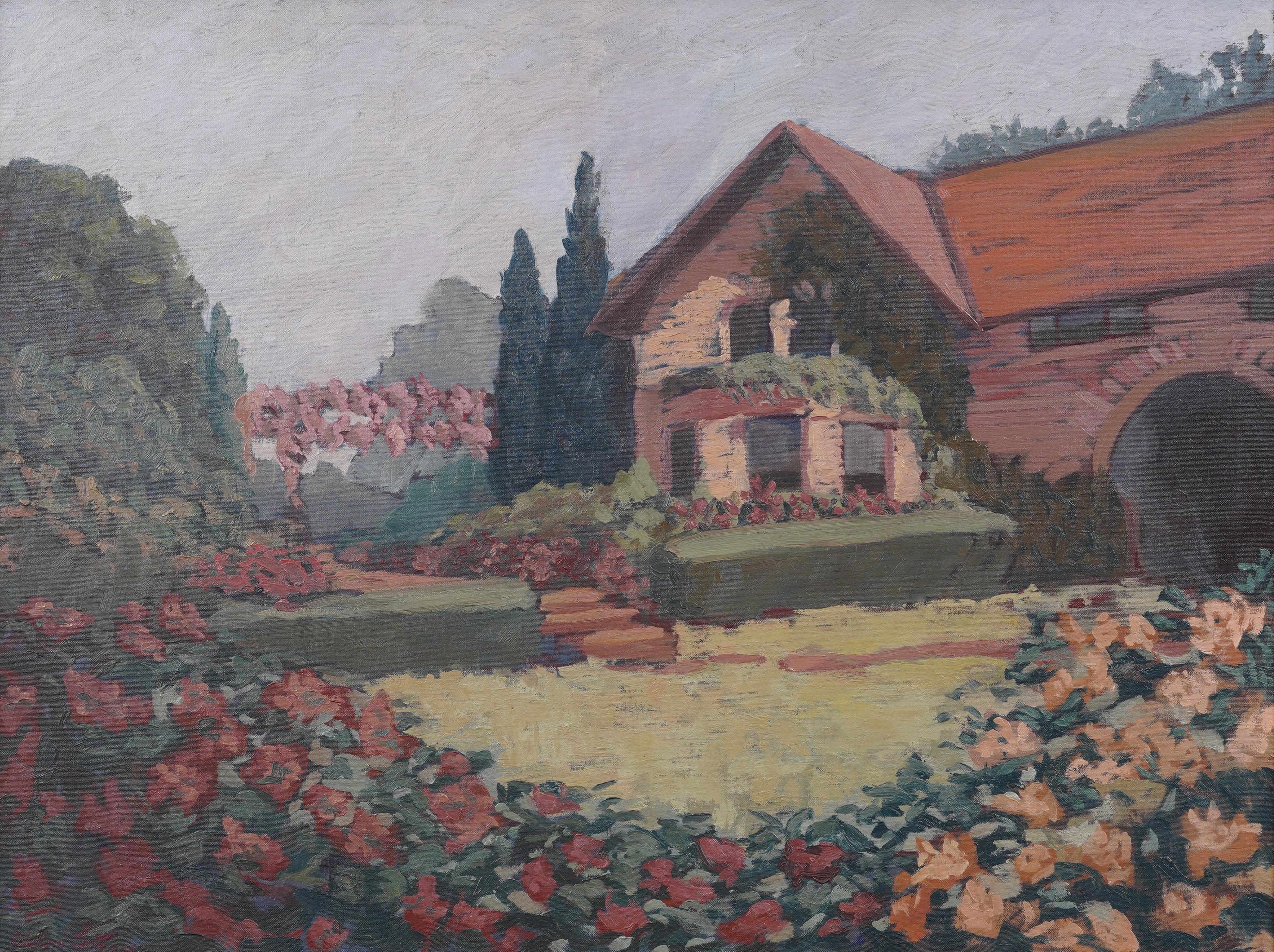 Vintage American Impressionist Landschaft signiert Giltwood gerahmte Ölgemälde (Impressionismus), Painting, von Unknown