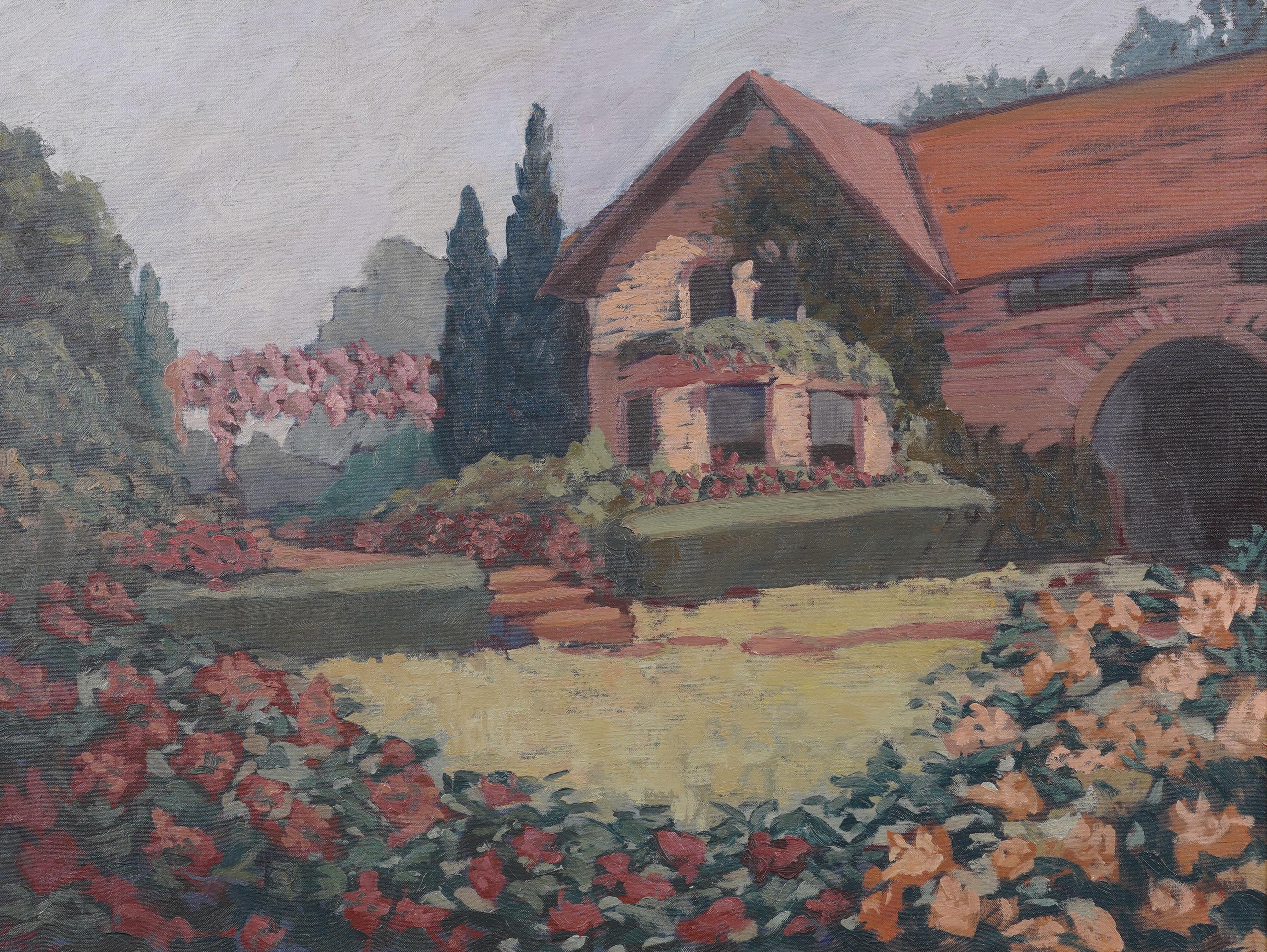 Vintage American Impressionist Landschaft signiert Giltwood gerahmte Ölgemälde (Braun), Landscape Painting, von Unknown