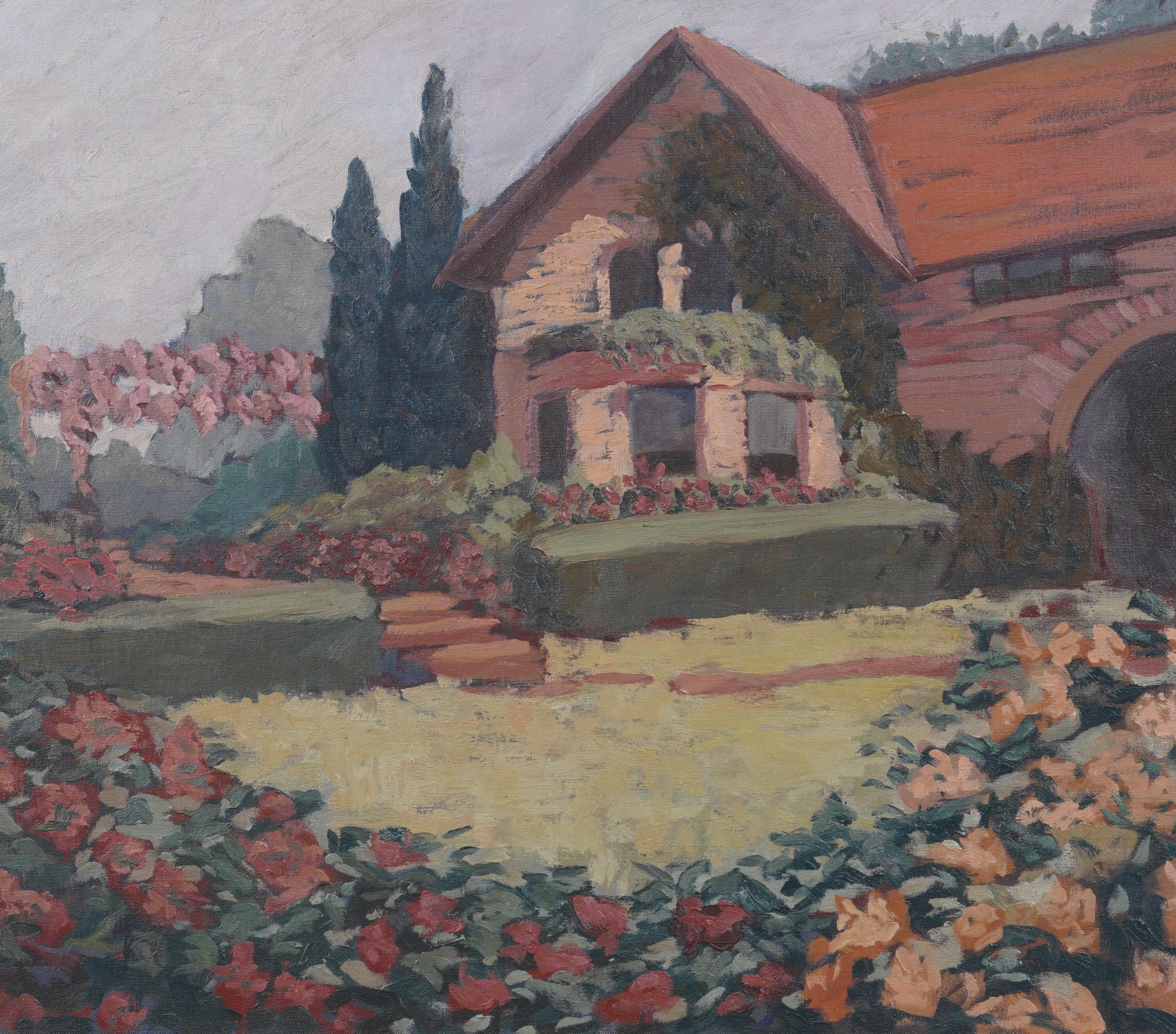 Vintage American Impressionist Landschaft signiert Giltwood gerahmte Ölgemälde im Angebot 1