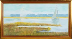 Vintage American Impressionist New England Salt Marsh Sailboat Oil Painting