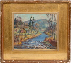 Pintura al óleo Vintage American Impressionist Nicely Framed River Landscape