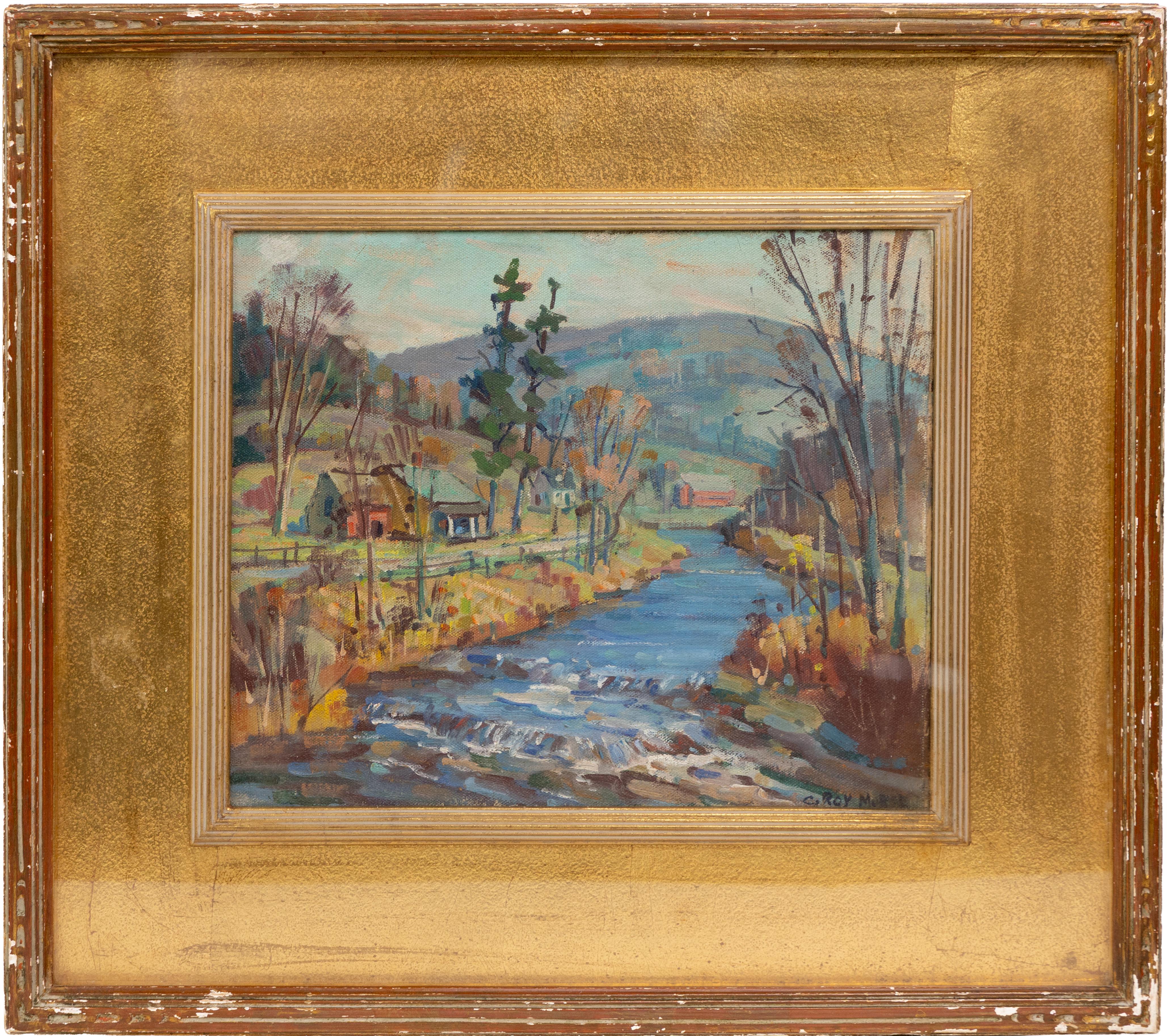 Vintage American Impressionist Nicely Framed River Landscape Oil Painting