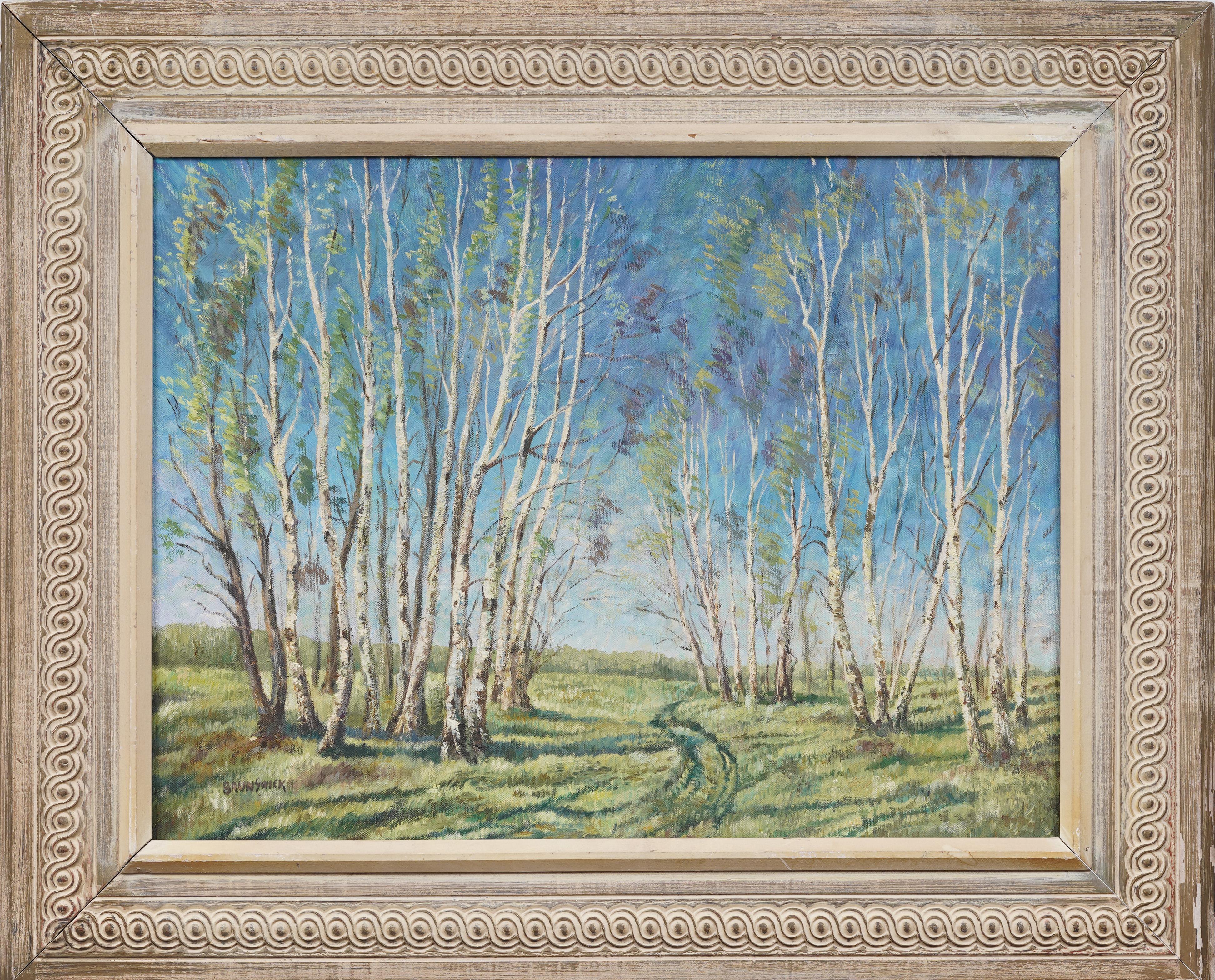 Impressionista americano d'epoca, ben incorniciato e firmato, dipinto a olio su un paesaggio - Painting di Unknown