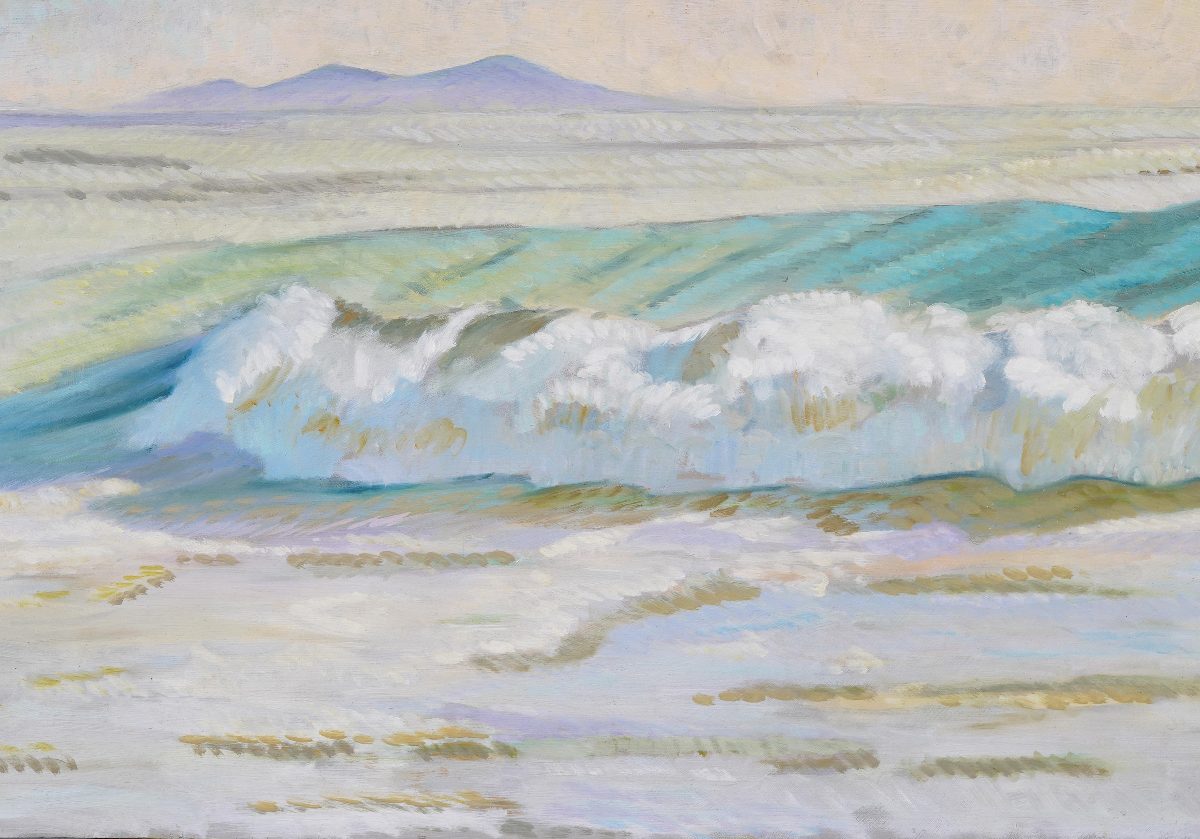 Peinture impressionniste américaine vintage Santa Barbera California Beach Seascape de Santa Barbera - Gris Abstract Painting par Unknown