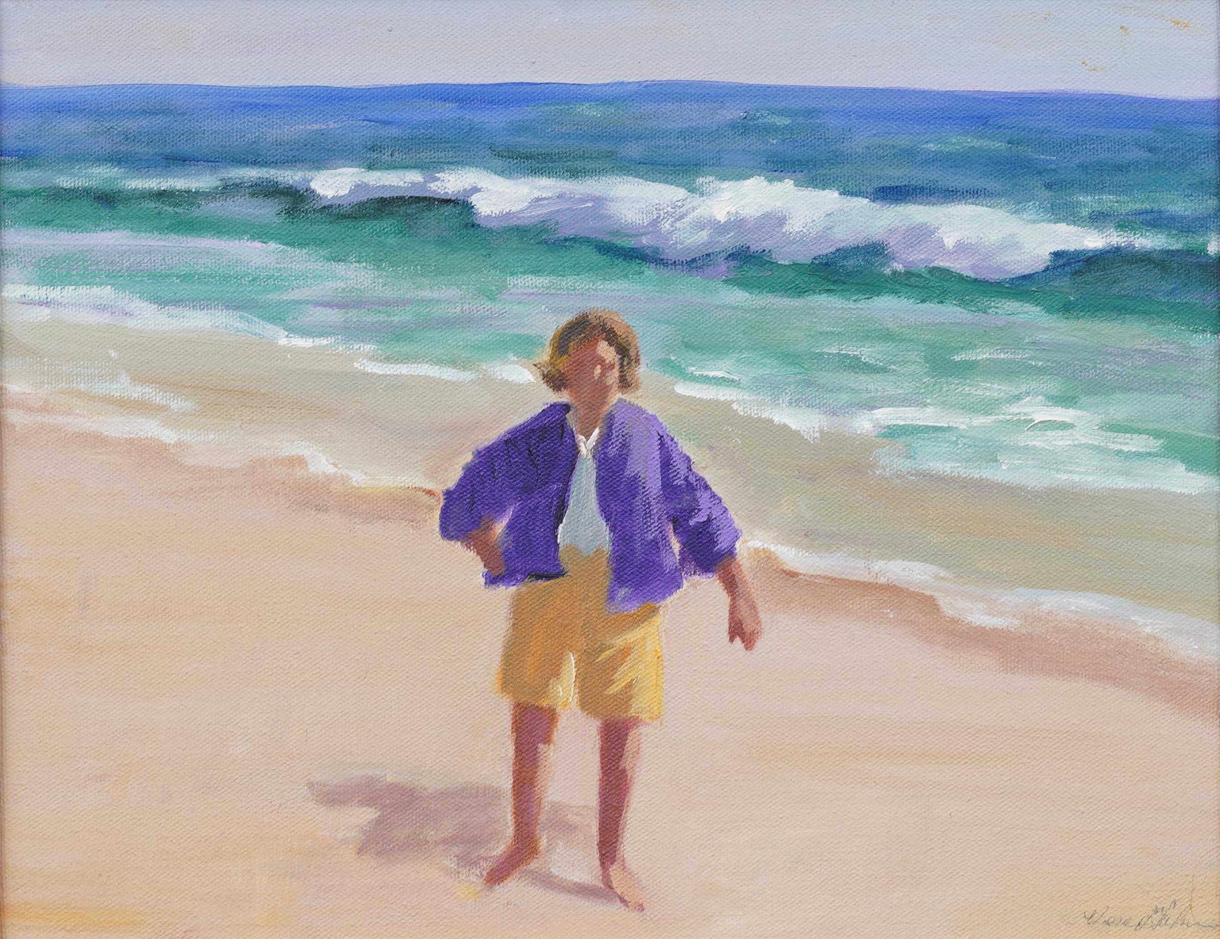 Vintage American Impressionist signiert Strandszene gerahmt Original Ölgemälde (Abstrakt), Painting, von Unknown