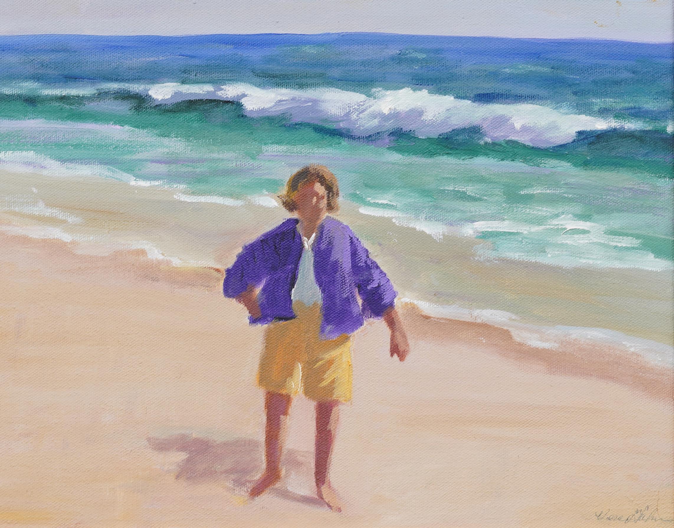 Vintage American Impressionist signiert Strandszene gerahmt Original Ölgemälde (Braun), Landscape Painting, von Unknown