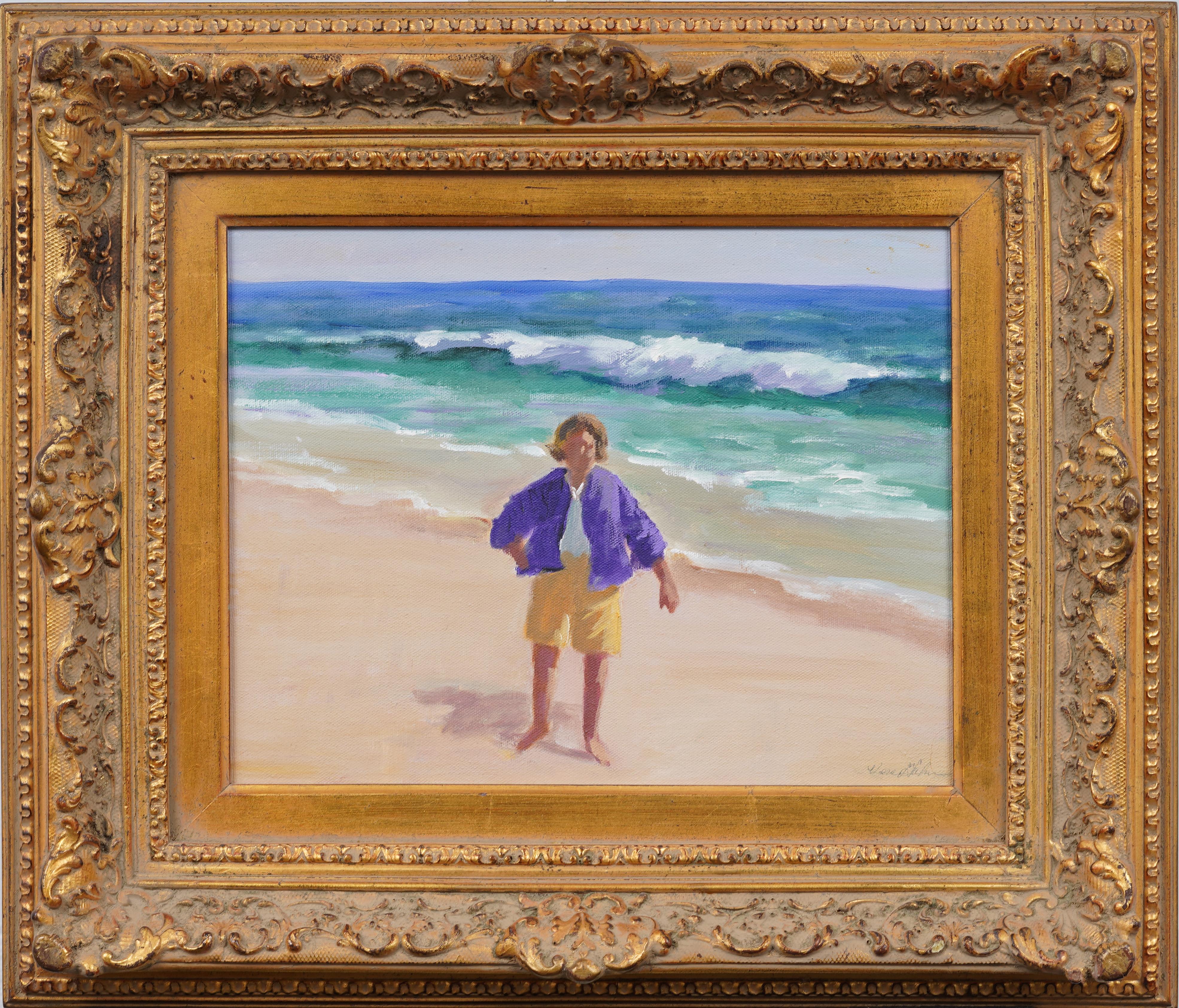 Vintage American Impressionist signiert Strandszene gerahmt Original Ölgemälde