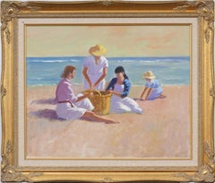 Vintage American Impressionist signiert Strandszene gerahmt Original Ölgemälde
