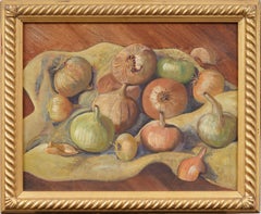 Vintage American Impressionist Vegetable Onion Still Life Framed Oil Painting