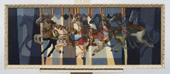 Vintage American Merry Go Round Horse Carousel Framed Modern Oil Painting