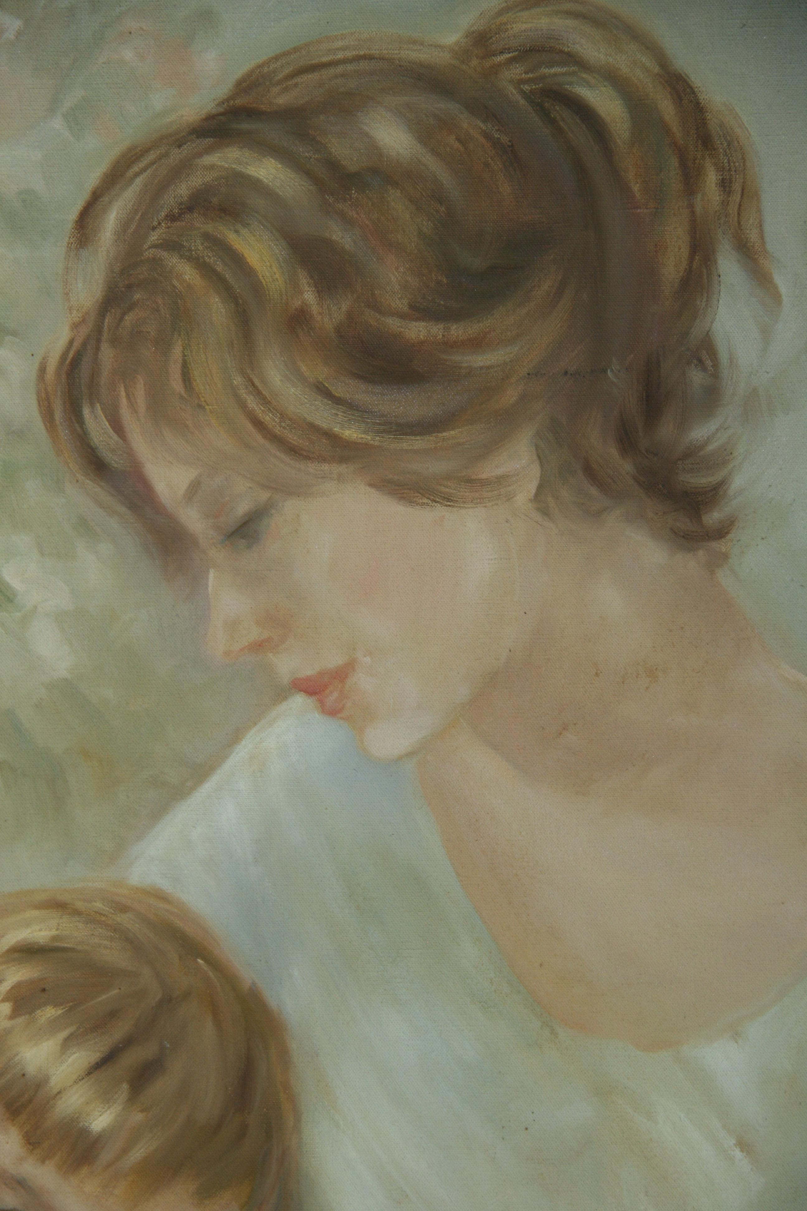 Vintage American Modern Oil Painting  Mother and Daughter by MT Braley For Sale 1