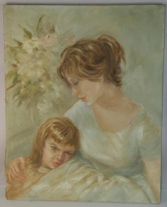 Peinture à l'huile américaine moderne vintage  Mère et fille de MT Braley