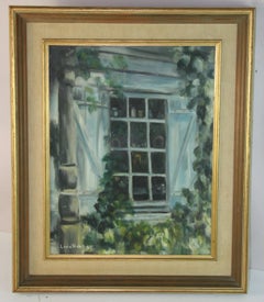 Pittura ad olio moderna americana d'epoca "Vista dalla finestra".