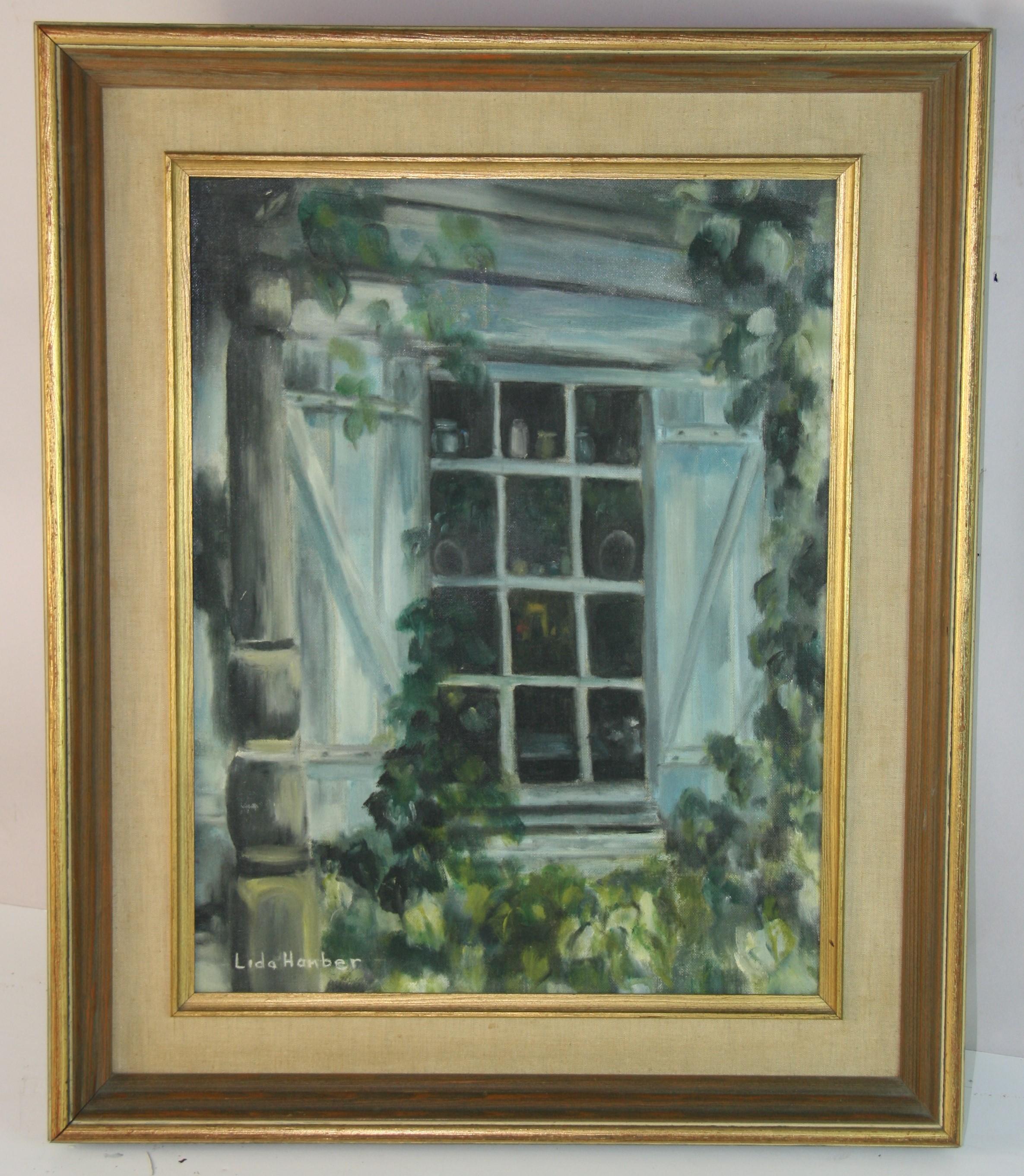Peinture à l'huile Vintage American Modernity "View into The Window" (Vue sur la fenêtre)